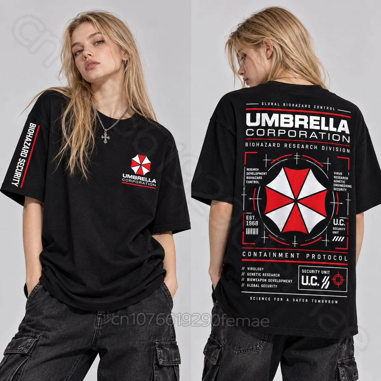 Umbrella Corporation Oversized T Shirt Women Biohazard Graphic Short Sleeve Tee Y2K Gothic Streetwear Halloween Cosplay Top