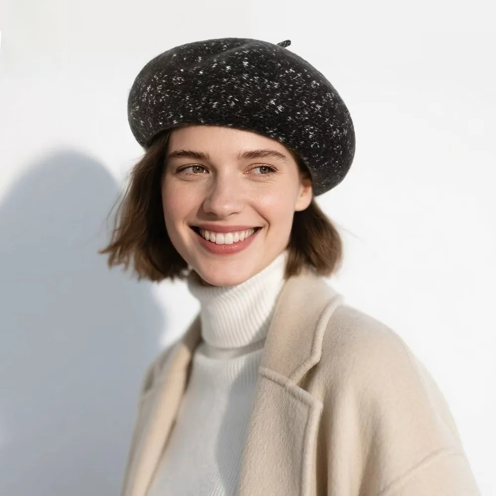 

Elegant Wool Women Berets Keep Warm Elastic British Beanie Hat Korean Style Knitted Painter Caps Girls