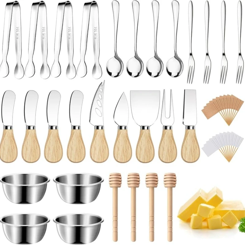 

Доски для мячей, набор ножей для разбрасывания сыра, щипцы, вилки, ложки, миски для окунания, ковш для меда, зубочистка, флажки, выбор для коктейлей