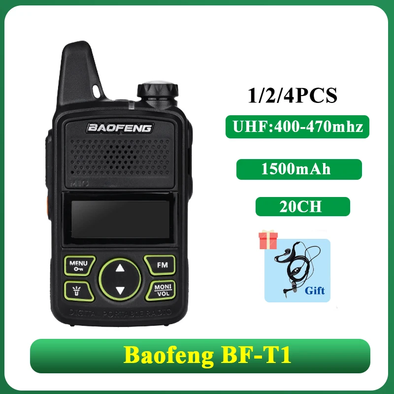Baofeng BF-T1 Mini Walkie Talkie para Niños, Woki Toki con Cargador USB, UHF 400-470Mhz, 1500mah, 20 Canales, Regalo para Niños, Transceptor, Radio Ham