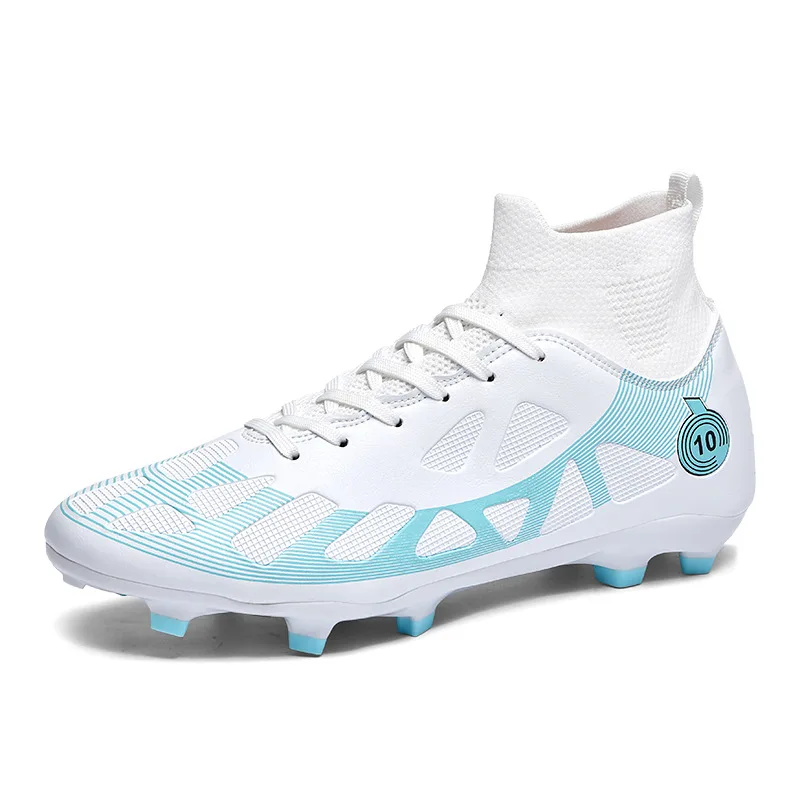 1Pair High-top Football Shoes,TF Stud, Breathable, Wear-resistant, Leather Training Sneakers