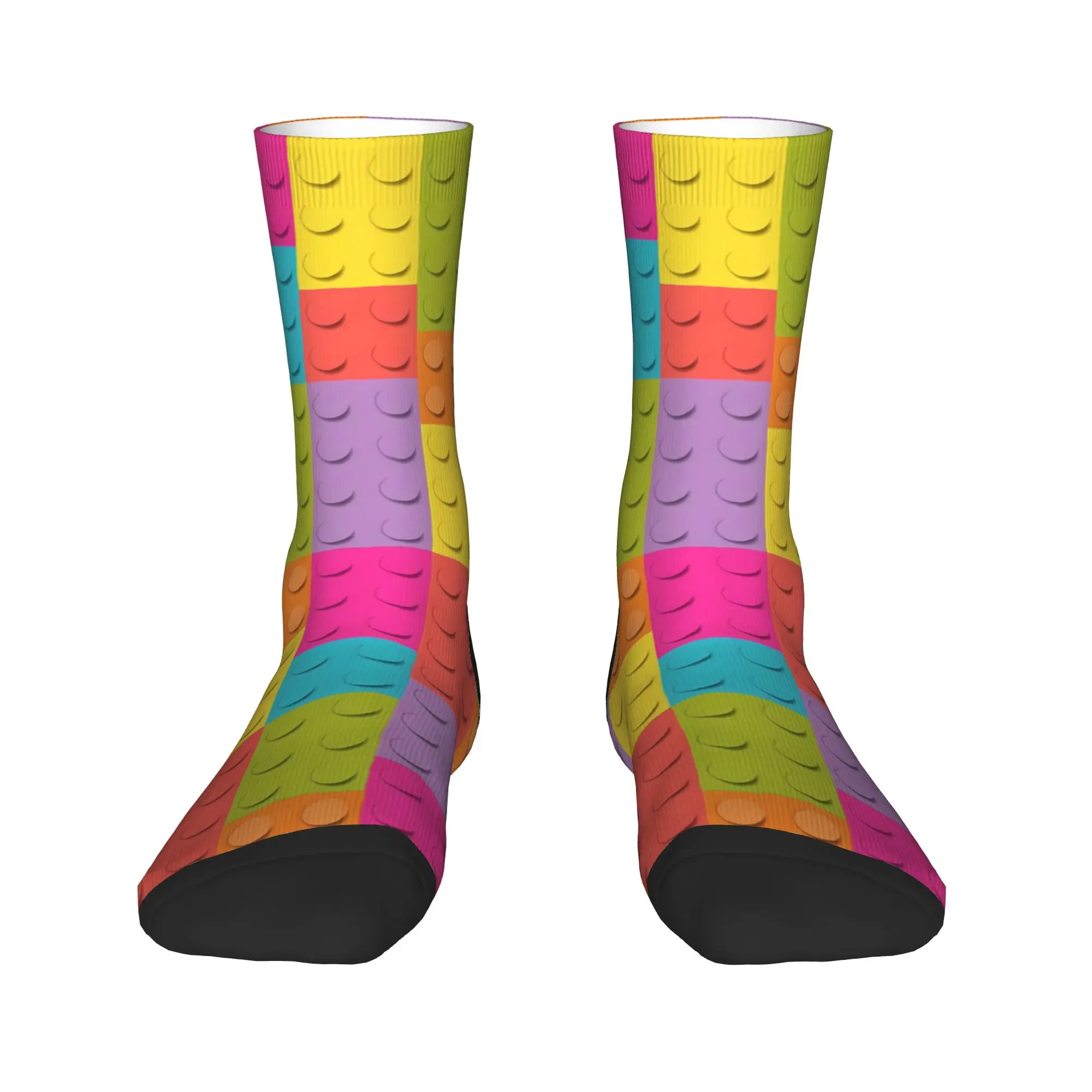 Pastel Neon Building Blocks Pattern Socks  Non-Slip Stockings Men High Quality Cycling Socks Winter Funny Graphic Socks