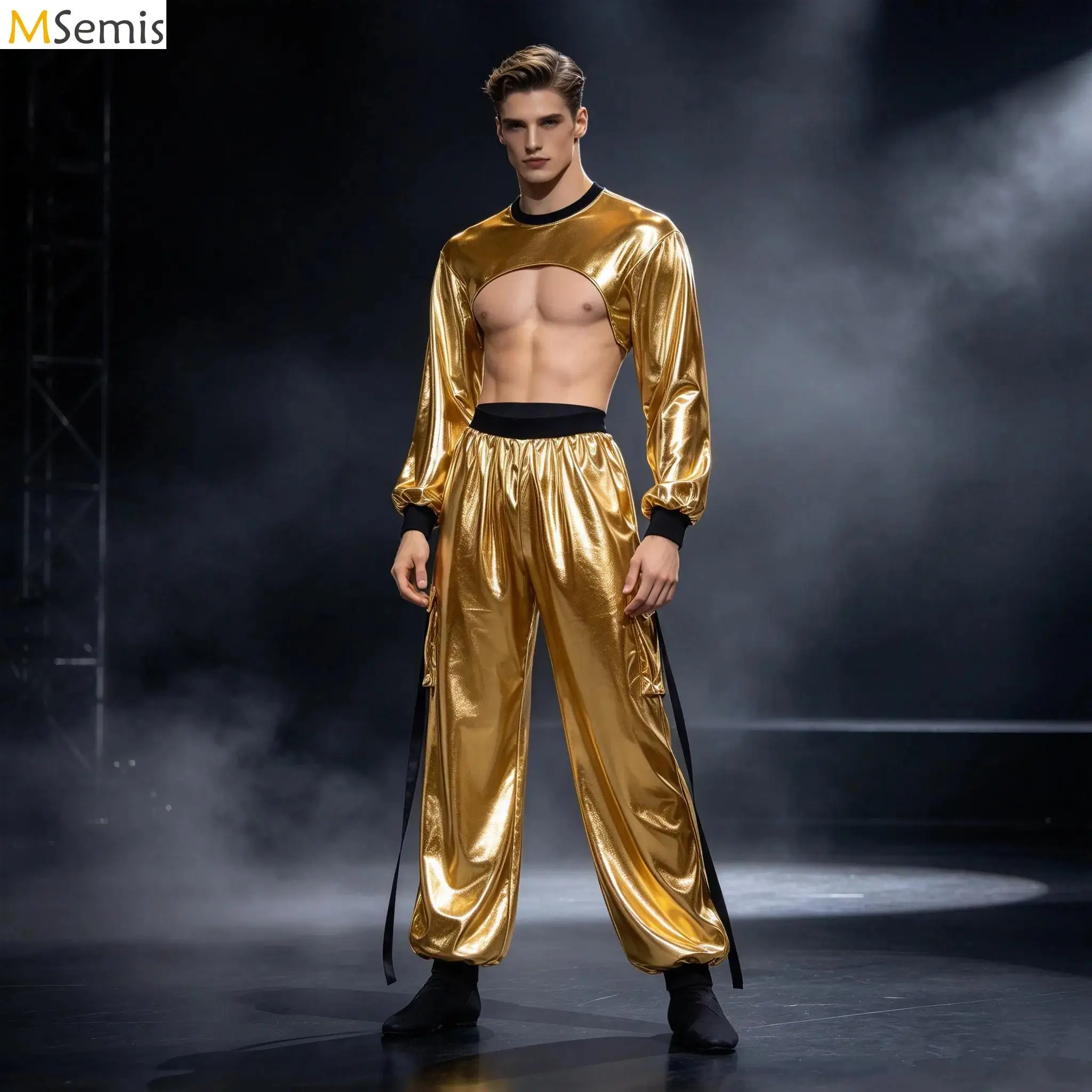 costume-de-danse-hip-hop-et-jazz-pour-hommes-tenue-de-bar-disco-metallique-et-brillante-haut-court-a-manches-longues-et-pantalon-cargo-de-jogging-avec-imprime-de-lettres