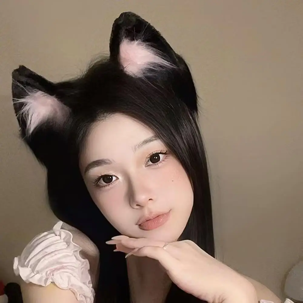 

Cat Ears Headband Black Plush Hair Band Cosplay Headwear Headband Girl Cosplay Animal Cat Ears Headband Faux Fur Cute Headpiece