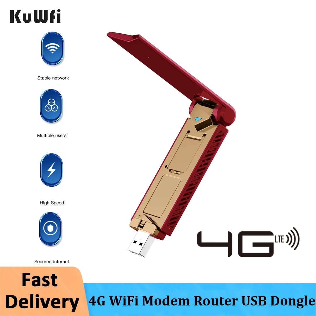 

KuWfi Portable WiFi USB Dongle 4G Modem with Sim Card Slot 150Mbps Wireless Router Unlocked Home Office Hotspot WiFi Router