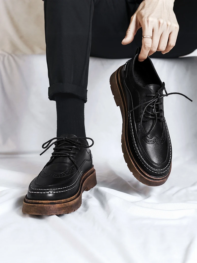 

Men's Low-Top Boots Casual Black British Style Business Formal Shoes Comfortable Breathable Leather Shoes for Spring A...