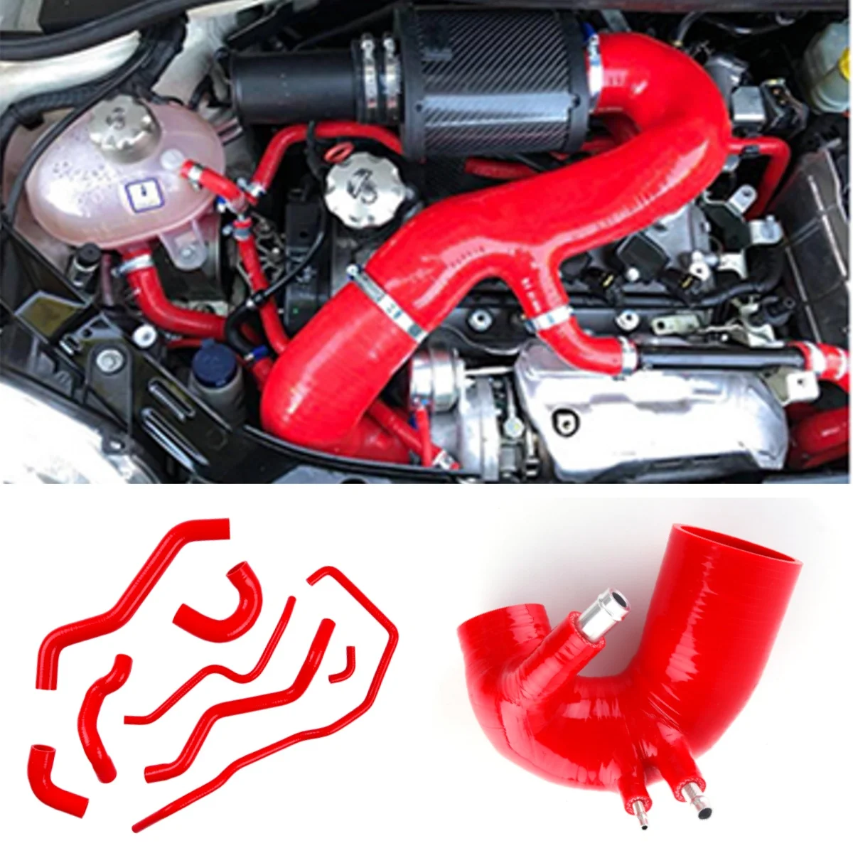 

9PCS Gloss Red Silicone Radiator Coolant Air Inlet Intake Hose Pipe Kit for Fiat Abarth 500 595 695 Garrett Turbo 180PS 180HP