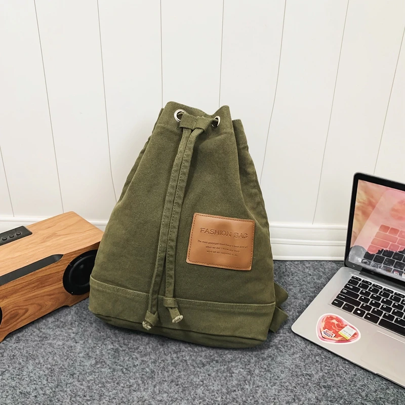 New Drawstring Canvas Backpack for Women Leisure School Backpack Trendy Cool Female Schoolbag Girl Kawaii Travel Student Bag