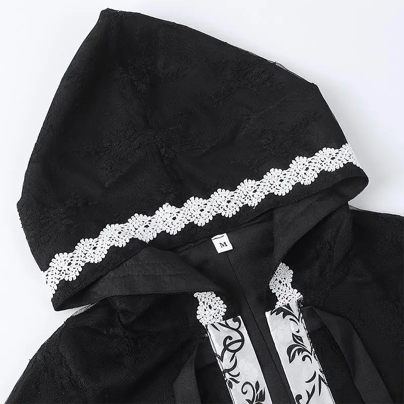 

Хэллоуин Par Средневековая длинная кружевная накидка с поясом в готическом стиле с рюшами по подолу Халат большого размера с капюшоном для женщин 20-50 лет