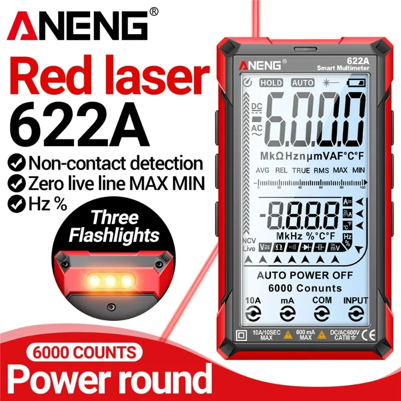 

ANENG 622A Infrared Laser Multimeter 10A NCV Tester 6000 Counts Meter Auto Multitester Diode Analog Display Capacitance Tools