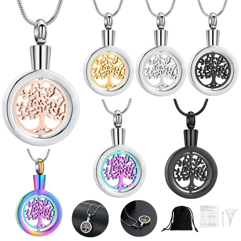 Cremation Urns Necklace Hollow Tree Ashes Charm Pendant For Human/Pet Ashes Stainless Steel Memorial Women's Jewelry