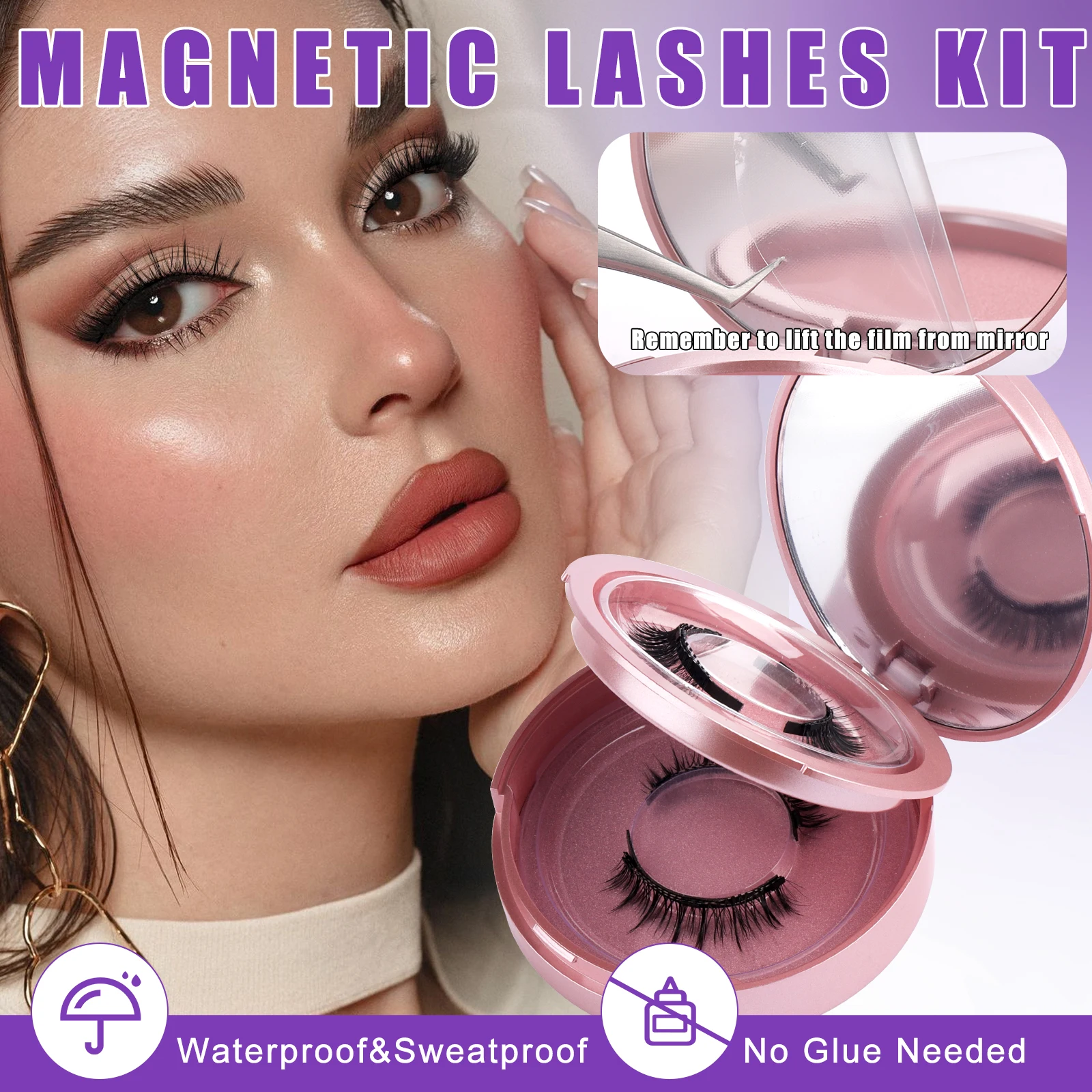 Wendy Lashes 2 pair of magnetic eyelashes Fluffy faux mink eyelashes Reusable natural false eyelashes and magnetic tweezers set