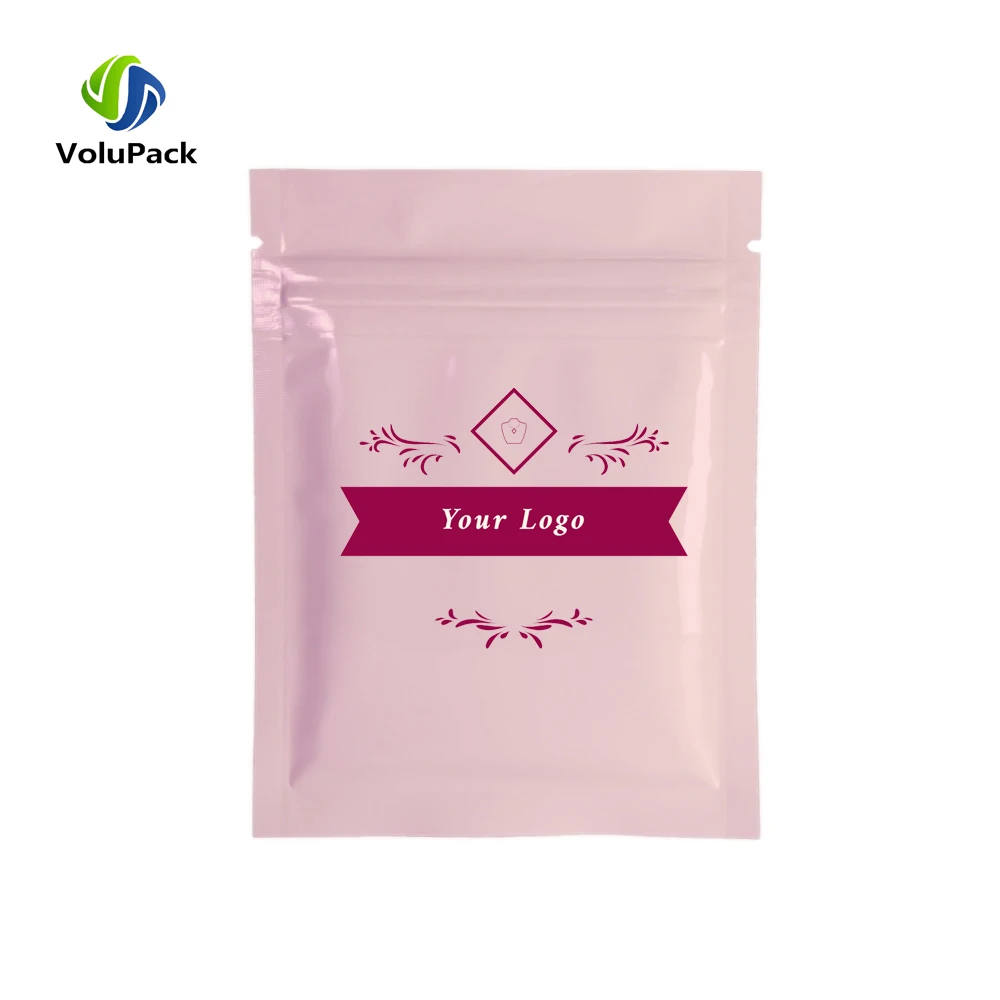 Custom Printed Pink Ziplock Bag ,  7.5x10cm  Heat Sealable  Aluminum Foil  Zipper Lock  Packing Storage Pouch with Logo