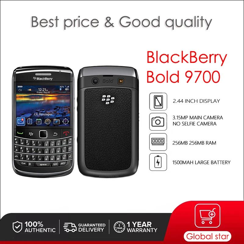 

BlackBerry Bold 9700 Refurbished Original Unlocked Cellphone 512MB RAM 5MP Camera free shipping