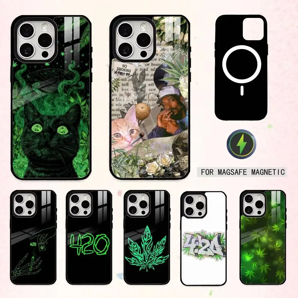 

L-Leaf Weed 420 Smoking Phone Case For iPhone17,16,15,14,13,12,11 Plus,Pro Max Magnetic For Magsafe Wireless Charging