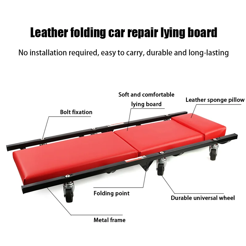 36 Inch Heavy Duty Folding Low Profile Automotive Creeper with 6 Casters, Steel Rolling Car Creeper for Auto Repair, Red