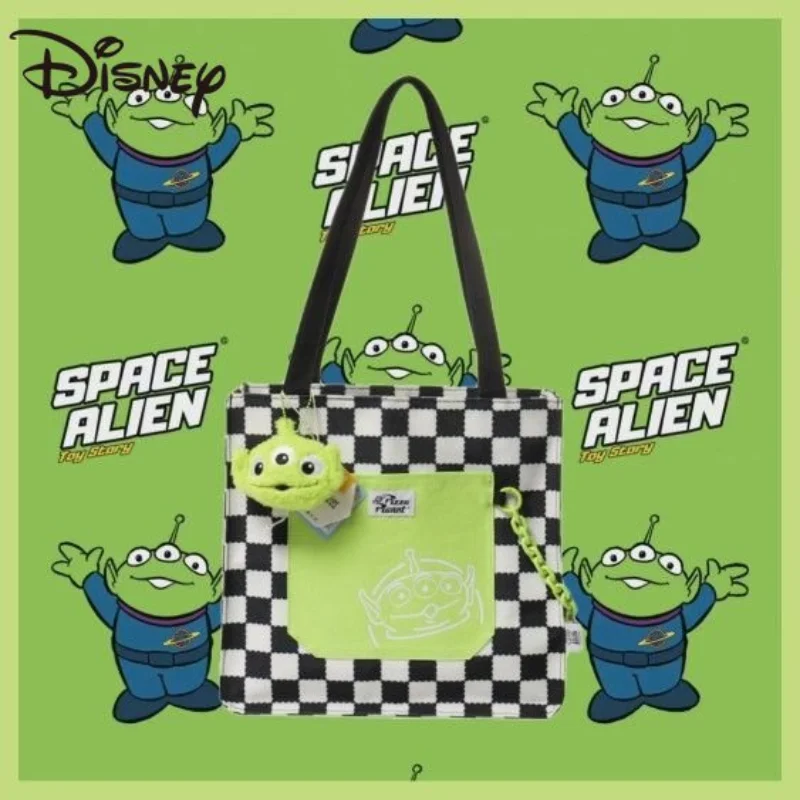 MINISO Authentic Disney Three-eyed Boy Bag Checkerboard Girl Shoulder Bag Niche Tote Bag Cartoon Three-eyed Boy Bag