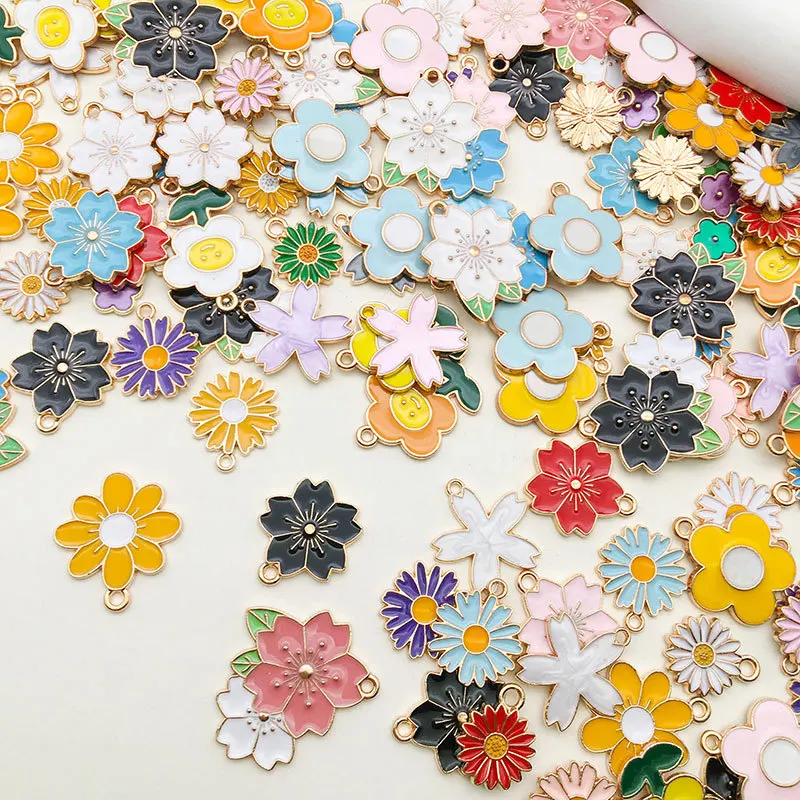 20/30/50pcs/Lot Random Mix Flower Charm Colorful Sunflower Sakura Rose Pendant Materials To Make Bracelets Earrings DIY Necklace image 2