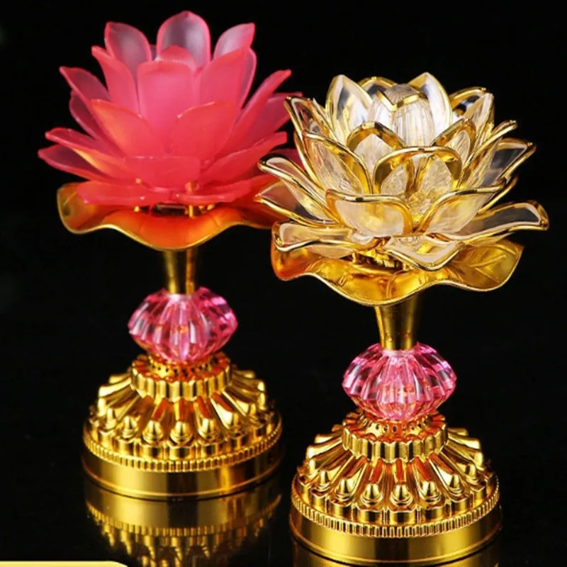 Lotus Flower Lights Buddha Bright Lamp LED Colorful Light 52 Buddhist Songs Buddha Music Machine LED Color Changing Buddha Templ