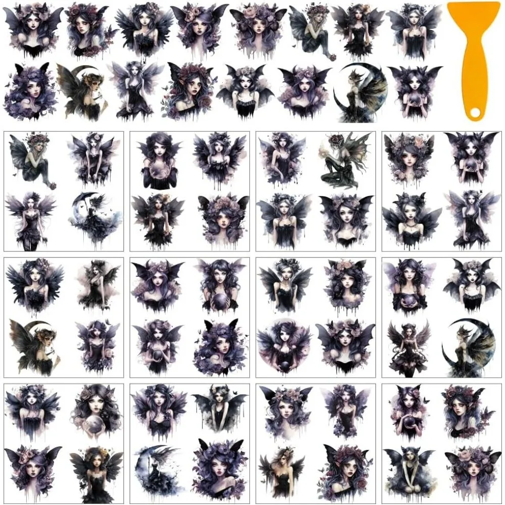 12 Sheets Dark Fairy Rubs on Transfer Stickers Gothic Style Fairy Theme Rub on Transfers for Crafts Furniture Sticker Decals