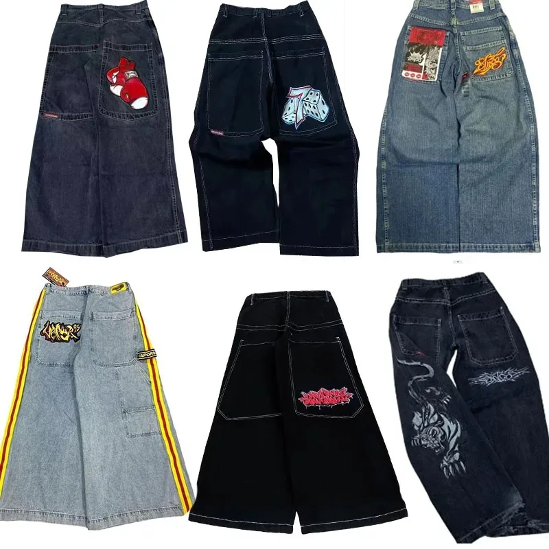 Hip Hop Baggy Jeans Harajuku Y2K bestickte hochwertige Jeans mit hoher Taille größte trash ige Ropa ästhetische Jeans mit weitem Bein