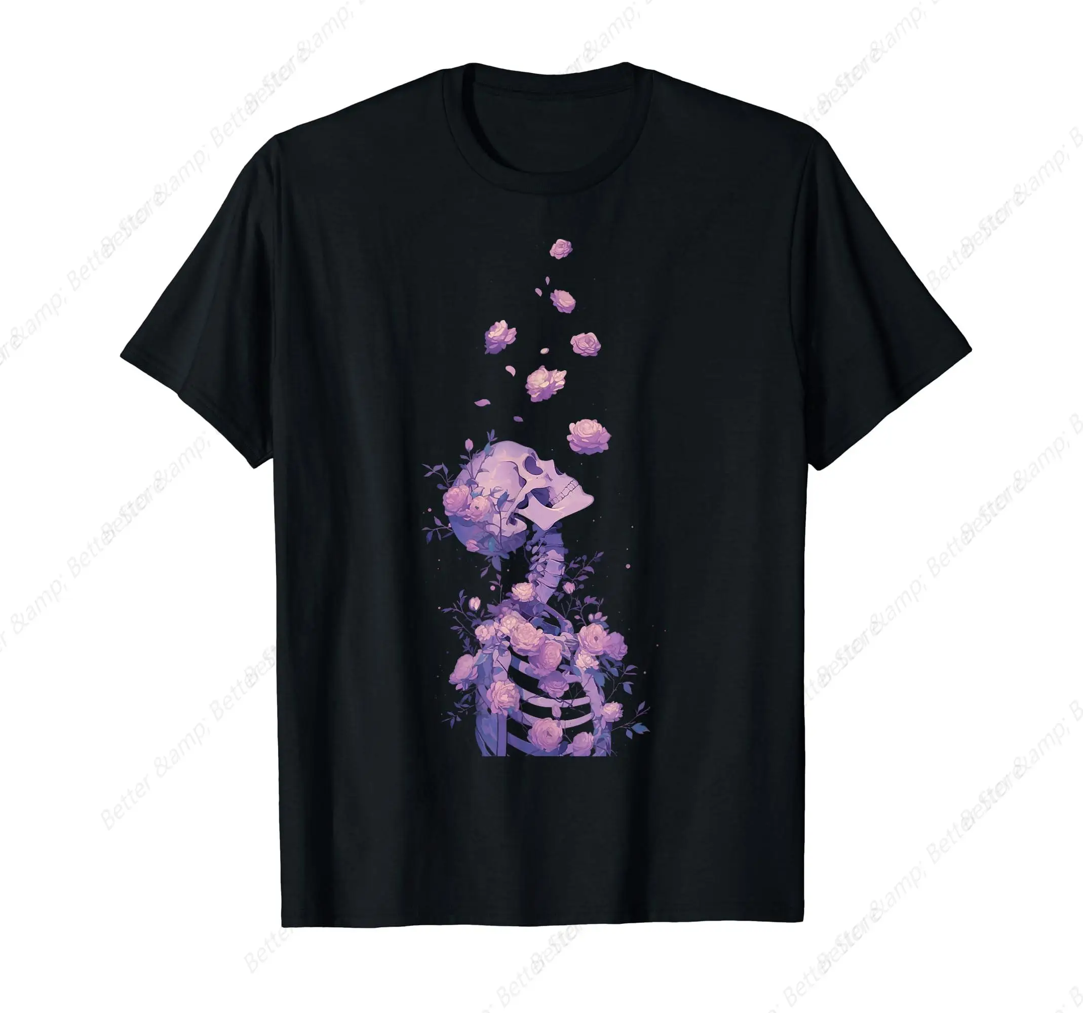 Skeleton Flowers Sad Goth Purple Pink Death Alt Aesthetic T-Shirt