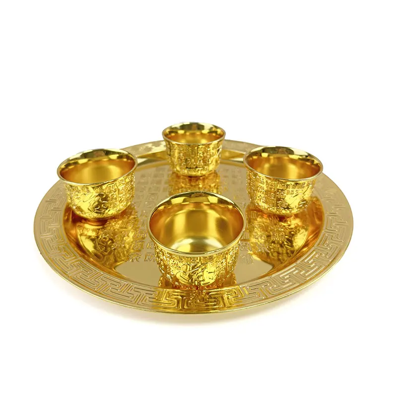 High-end Baifu Sha gold tea set Chinese set 1 tray 1 pot 4 cups decoration Gold tea cup Kung fu tea set