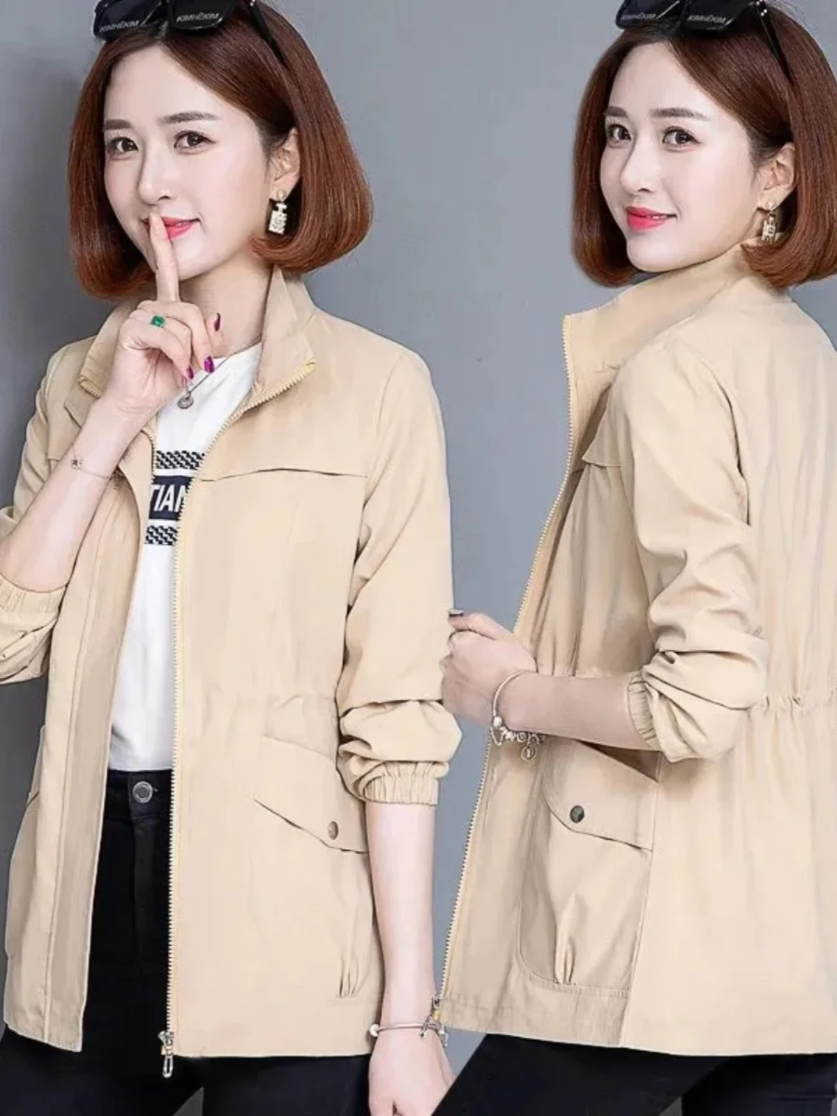 

Ladies ort Jaet Mommy Sle Thin Spring Autumn Faionable Versatile Large Size Jaet New Top Trendy Polyester Fiber