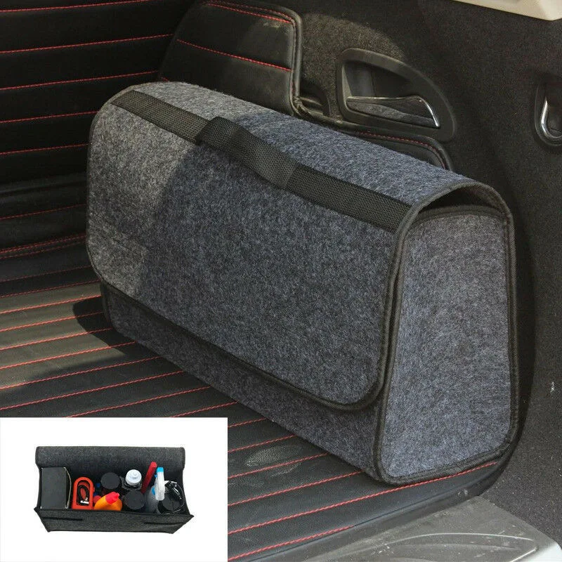 Car Storage Travel Bag Soft Wool Felt Trunk Organizer Storage Box Multi-Pocket Organizer Bag