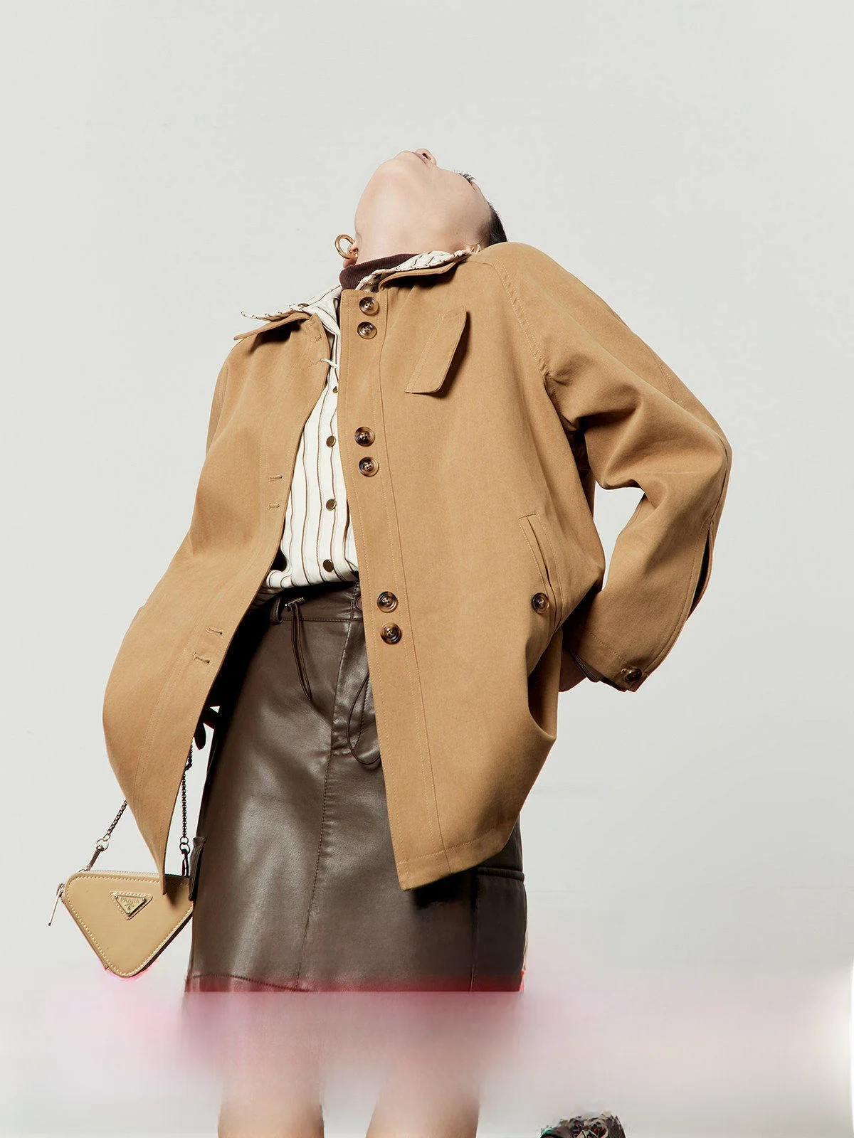 

Khaki Color Women's Coat 2025 Autumn New Sle Retro Casual Turn-down Collar Single Button Loose Outerwear Commute Straight Tube