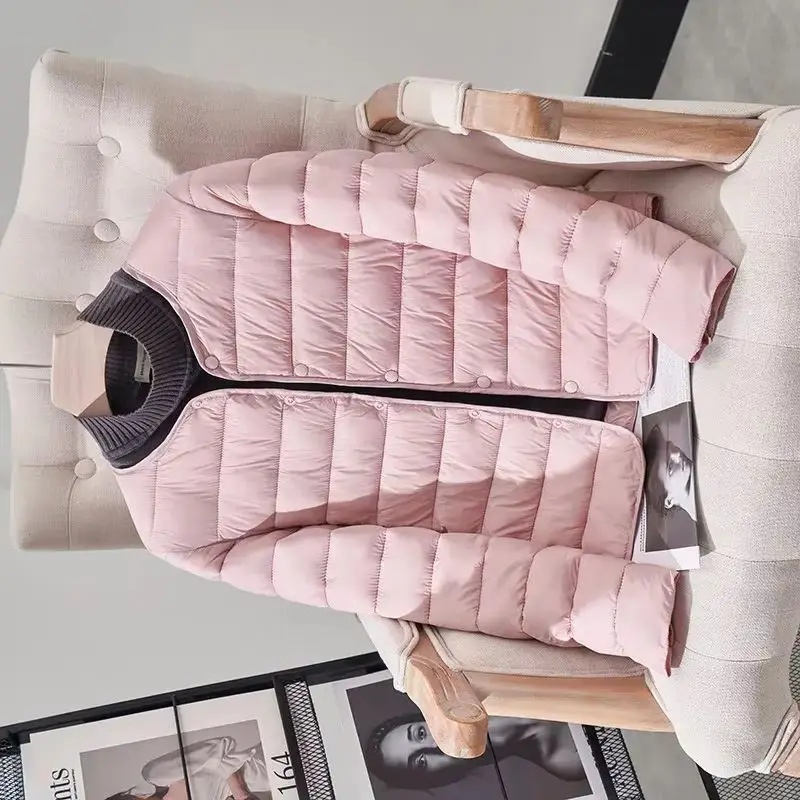 

New 2025 Spring Autumn Lightweight Down Cotton Coat Jacket Women Round Collar Short Warm Inner Lining Cotton Jacket Outerwear