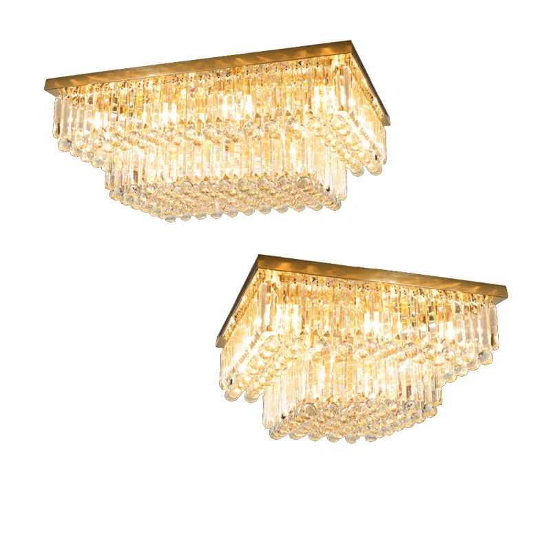 

Classic Luxury Crystal Ball Ceiling Light Gold Big 2025 Home Decoration Rectangle Square Ceiling Chandelier Lamparas De Techo