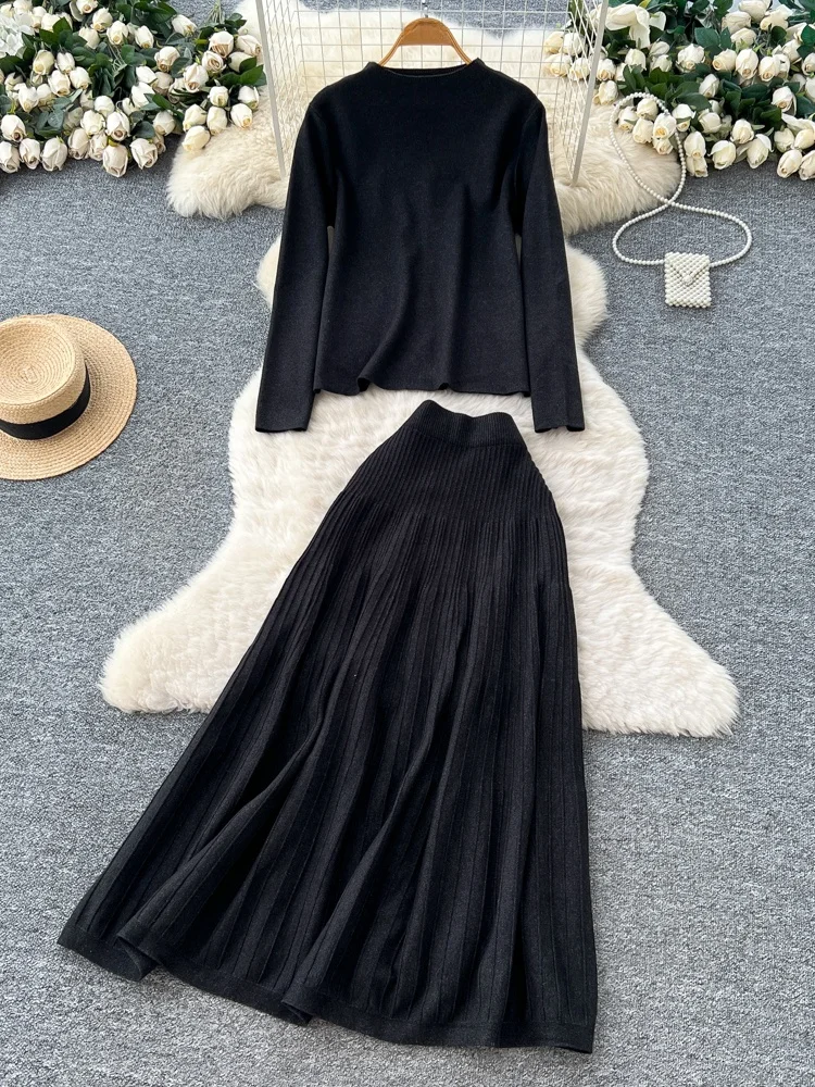 

High Waist Knitted Sweater And Skirt Set for Women Long Sve round Ne Loose Fit Autumn Winter Faion Ensemble