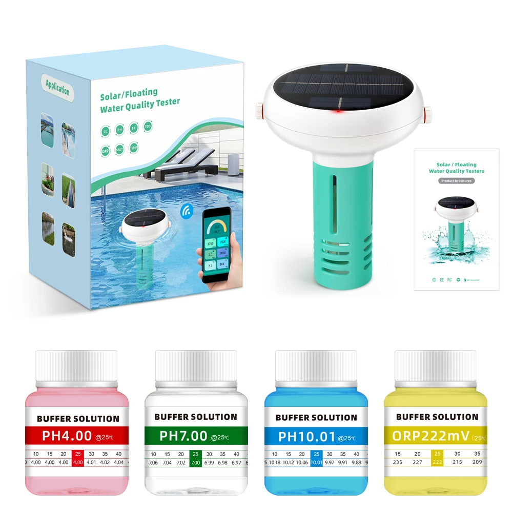 WiFi Zigbee PH Meter Work with Tuya Smart Life APP PH ORP EC TDS Salinity Temp CL Meter USB Solar Powered Floating Swimming Pool