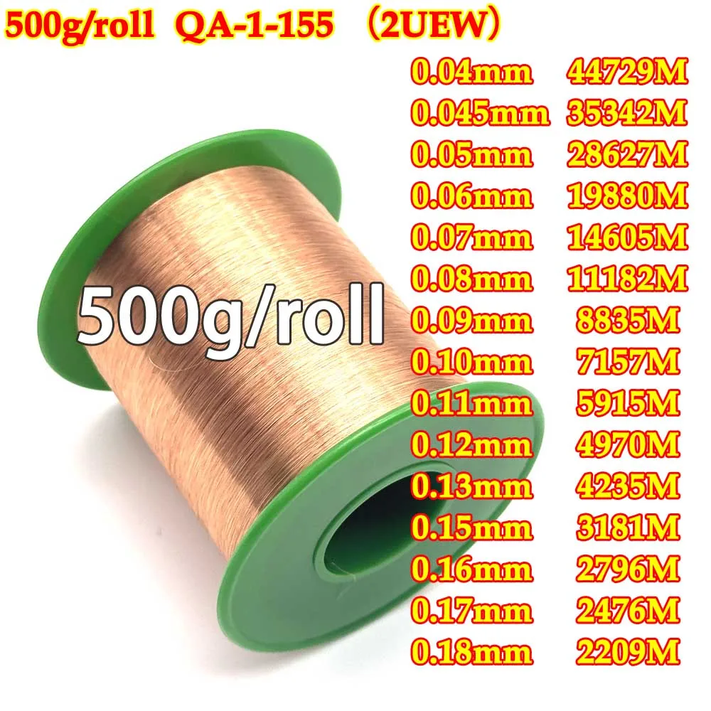 

500g/roll Enameled Copper Wire 0.04mm 0.05mm 0.01mm-0.18mm QA-1-155 Magnet Wire Coil Winding wire Inductance Motor coil