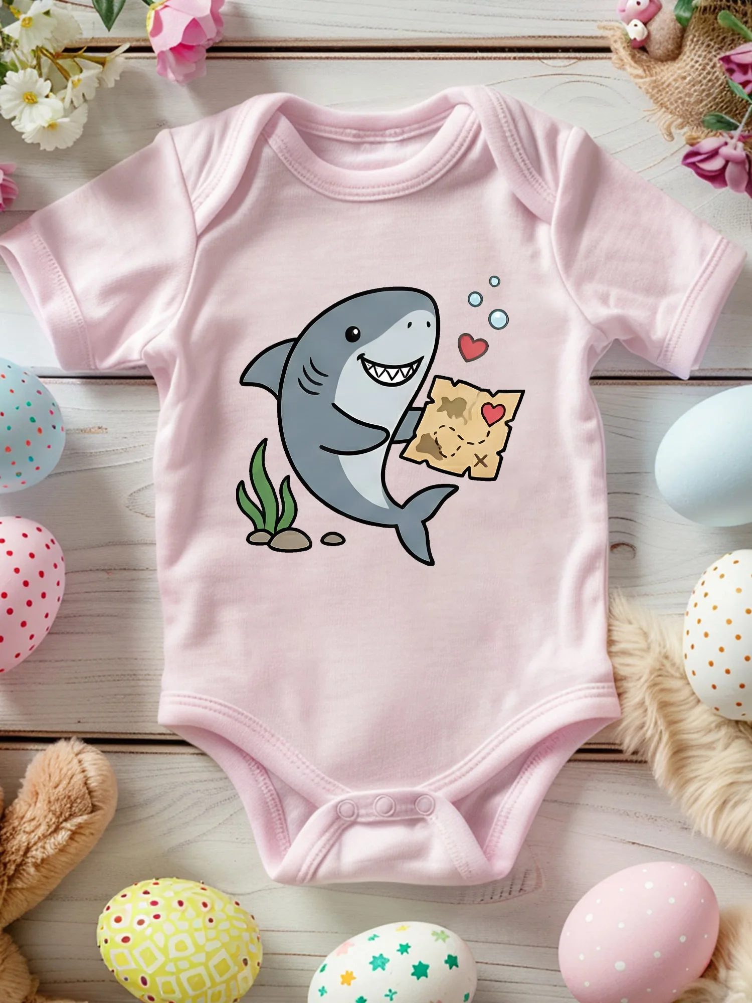 

Детский комбинезон унисекс с изображением акулы и карты, мягкий комбинезон из 100% хлопка, всесезонное розовое боди 190GSM