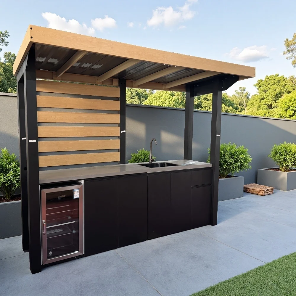 

Weatherproof Outdoor Kitchen Cabinet with Doors and Drawers 304 Stainless Steel Storage Modular Kitchen Customization