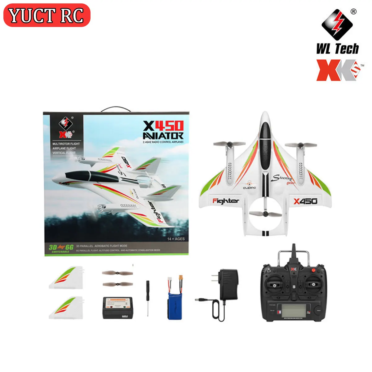 Wltoys XKS X450 6CH RC 飛行機 2.4GHz 3D 6G 安定飛行 固定翼 LED 垂直離着陸 RTF 大人向け