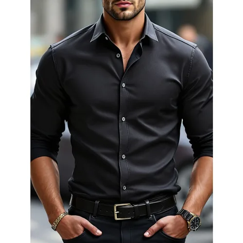 Bolubao, camisa informal inteligente para hombre, marca de moda, Color sólido, manga larga, tela elástica, vestido de negocios para hombre, camisa negra