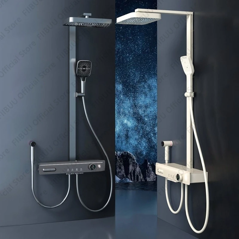 Digital Temperature Display Shower Set Pressure Massage Shower System Multi-mode Shower Head Handheld Spray Bathroom Accessories