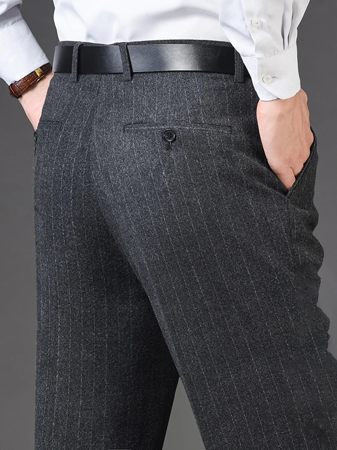 High Quality Men's Suit Pant Casual Loose Striped Hight Waist Trousers Classic Straight Formal Mens Dress Pants Business