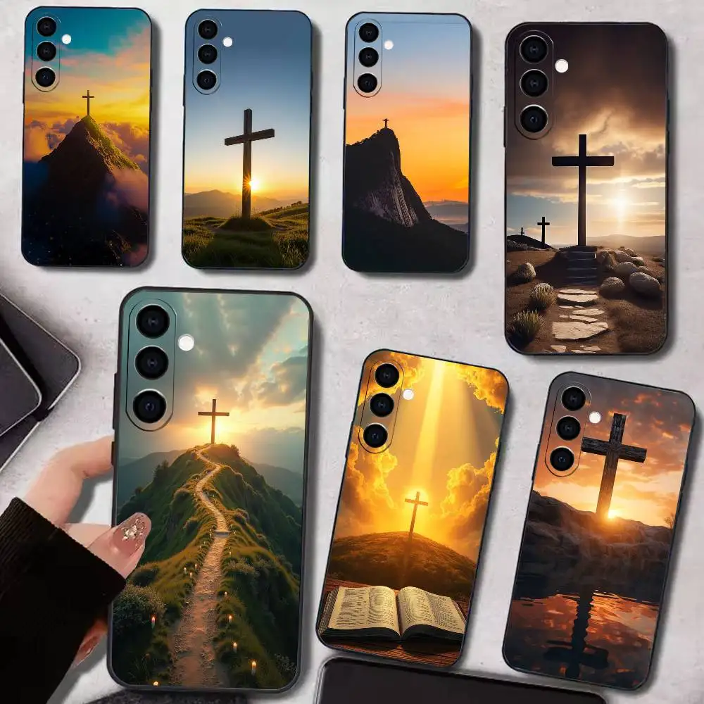 Cross Pattern   Phone Case For Samsung Galaxy A73,A72,A71,A70,A53,A52,A51,Others Soft Black Cover