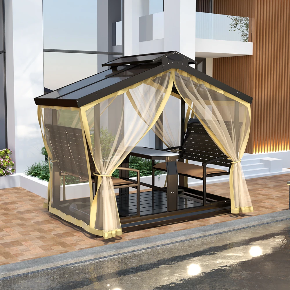 Any Size Custom Modern Luxury Outdoor Garden Swing Chair With Canopy 4 6 Seater Waterproof Sunproof Patio Leisure Chair
