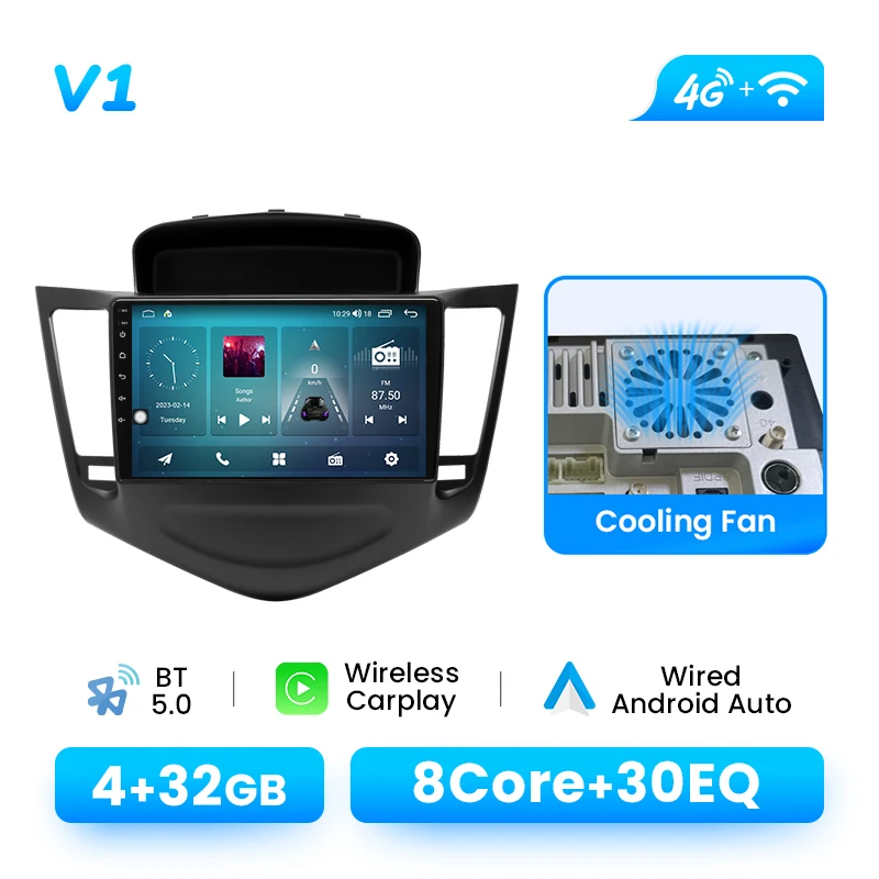 XONRICH AI Voice Autoradio Speler Voor Chevrolet Cruze 2009-2014 Android 14 GPS Navigatie Draadloze Carplay DSP audio Multimedia
