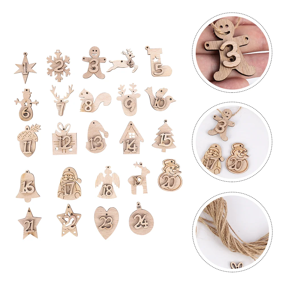 24 Pcs Wooden Number Label Pendant Christmas Gift Bag Pendent Xmas Ornament Advent Calendar Days Labels Supplies