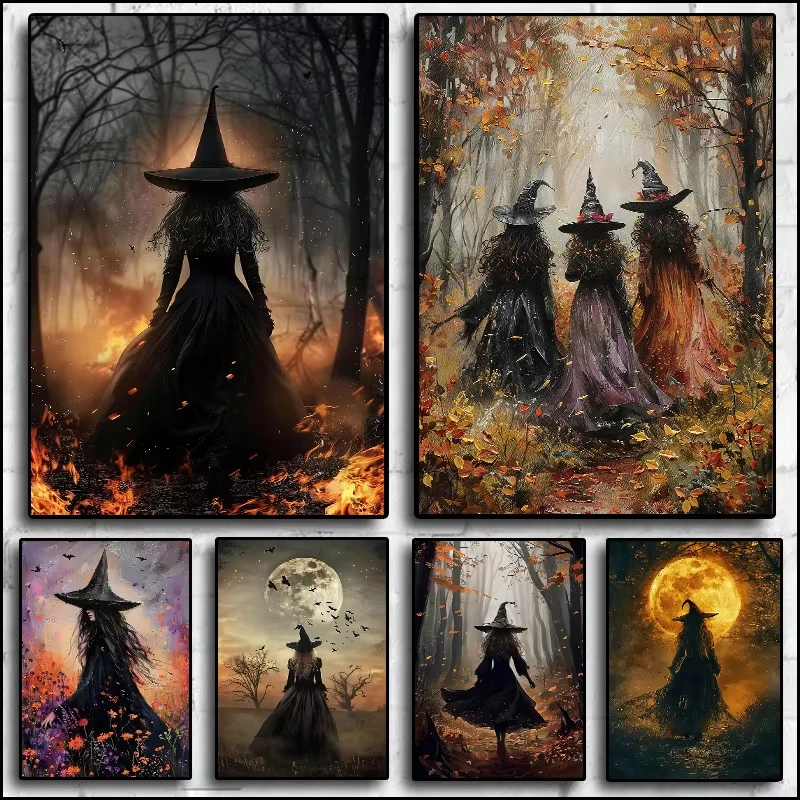 5D DIY Diamant-Malerei-Set Halloween-Hexe Waldblumen Kunst Voll-Strass Wanddekoration Bastelset Geschenk für Zuhause Rahmenlos