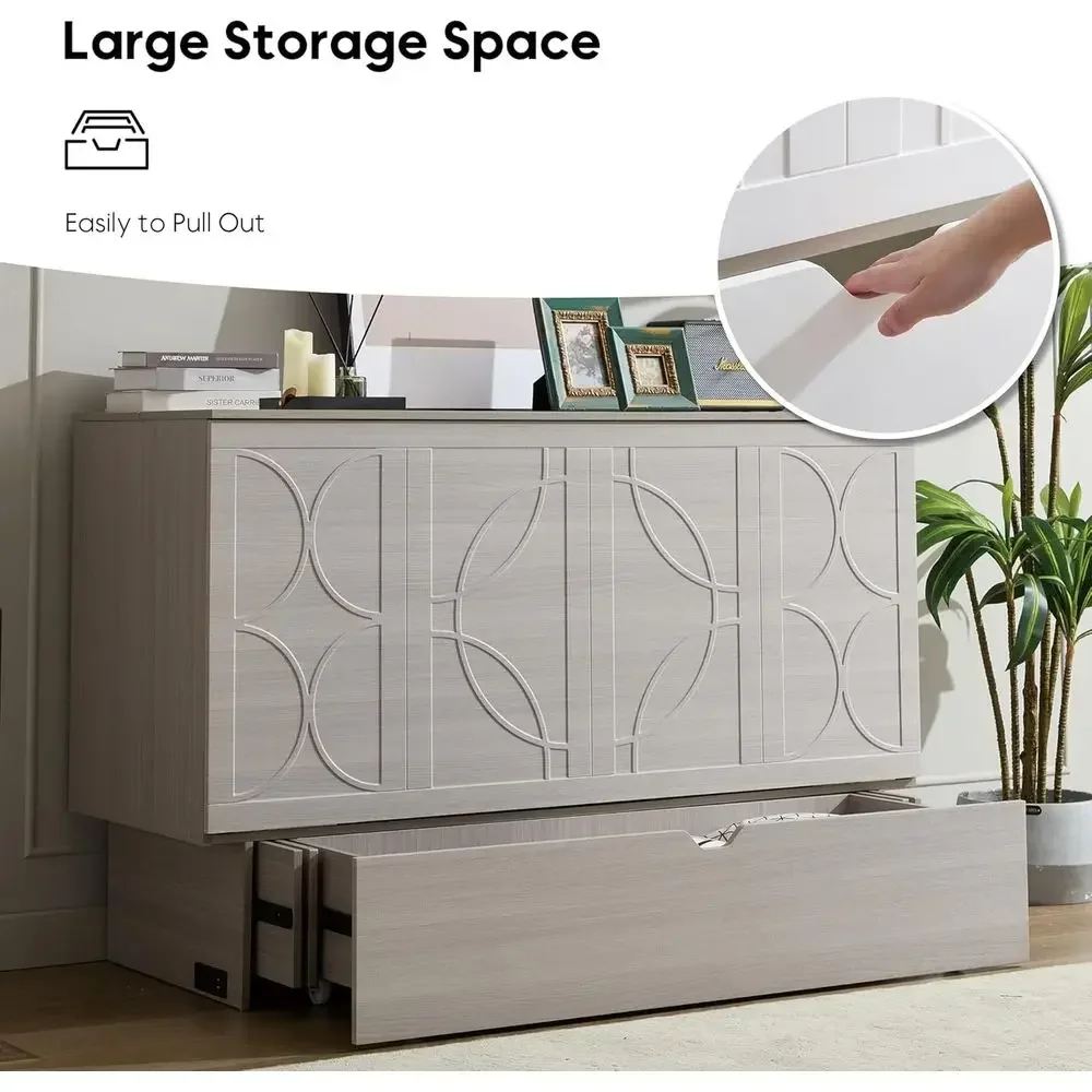 Queen Size Wall-Mounted Murphy Bed with Charging Station & Storage, Space-Saving for Bedroom, Living Room, Office (Grey) view 3