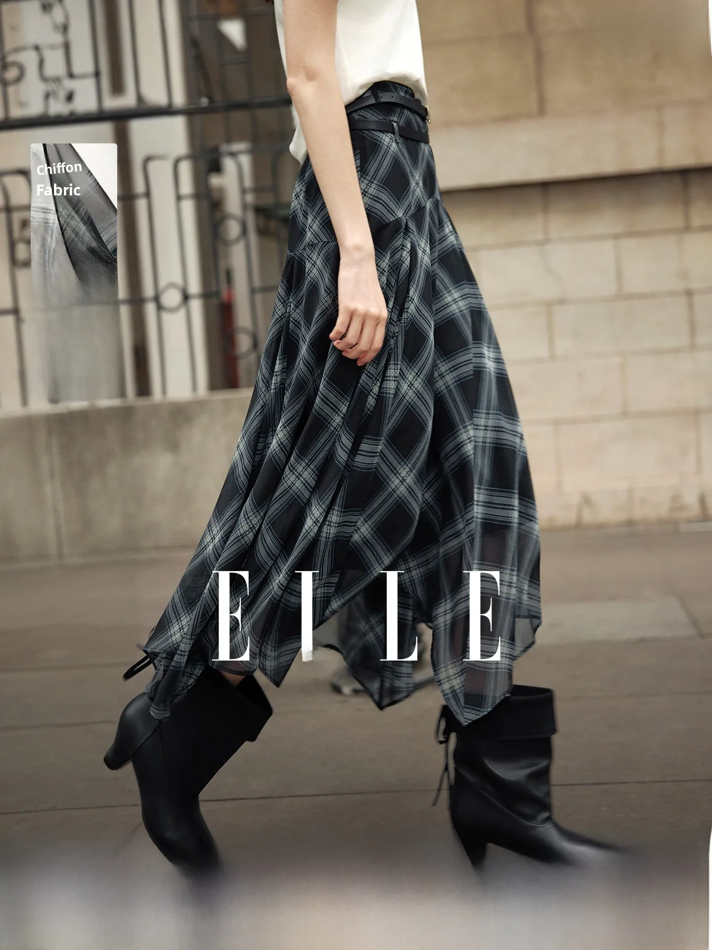 

ELLE Poetess Summer 2026 Women's A-Line Midi Skirt Chiffon Draping High Waist Commute Friendly Simple Style Printed Polyester