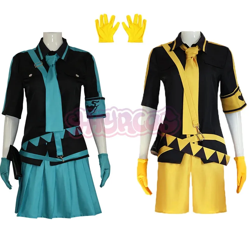 가상 미쿠 푸푸 공주 코스프레 의상 세트 블루와 옐로우 탑 스커트 유니폼 여성용 할로윈 카니발 파티 러브 이즈 위