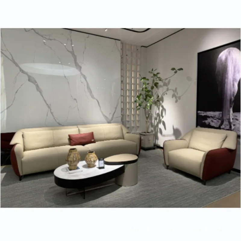 Italian minimalist first-layer cowhide combination sofa Modern simple straight-row sofa